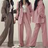 Womes Retro Blazer Suit With Pockets Polyester Fabric For Office Wear