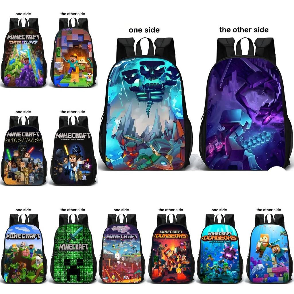 Pattern Minecraft Double Sided Schoolbag Backpack Breathable Bag Gift Fashion