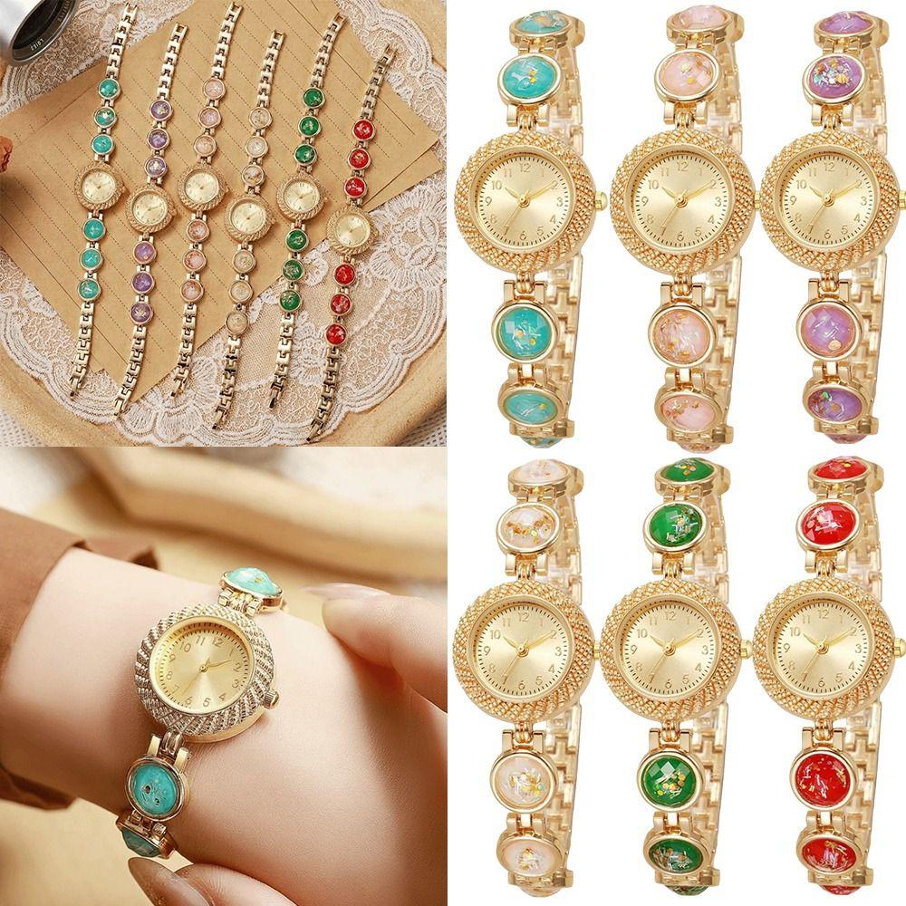 Gold Rhinestone-Inlaid Quartz Bracelet Watch Luxury Quartz Watch Festive Occasion