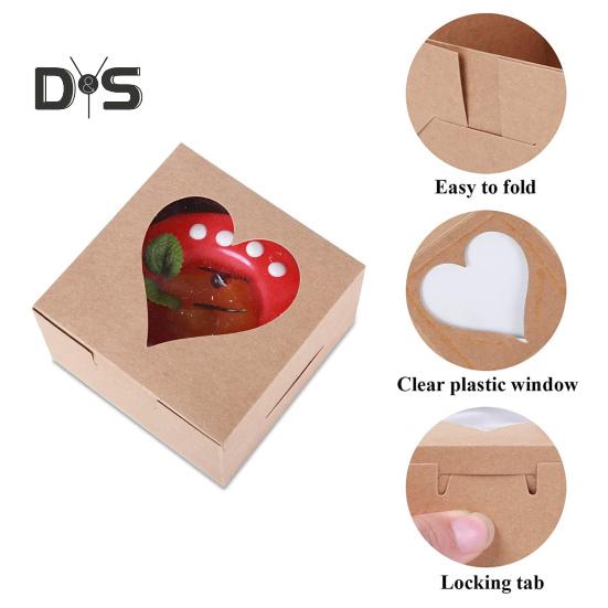 10 шт. прочная упаковочная коробка для выпечки, прочная, практичная, для свадебного торта ко Дню святого Валентина, с окошком в форме сердца
