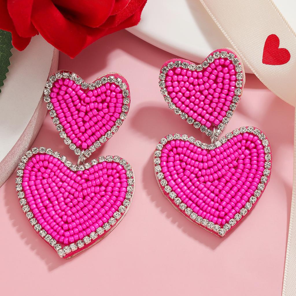Серьги-сердечки из розового риса ручной работы, креативные многослойные трехмерные серьги для женщин