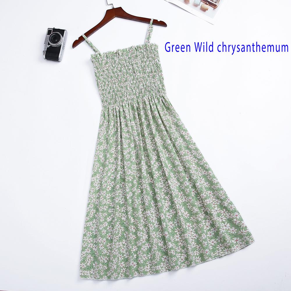 2023 Summer Floral Printed Chiffon Mini Dress Women Casual Fashion Spaghetti Strap Sleeveless Elastic High Waist Dress