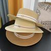 M соломенная шляпа женская простая плоская шляпа с надписью элегантная белая шляпа-цилиндр британская защита от солнца пляжный отдых солнцезащитная шляпа