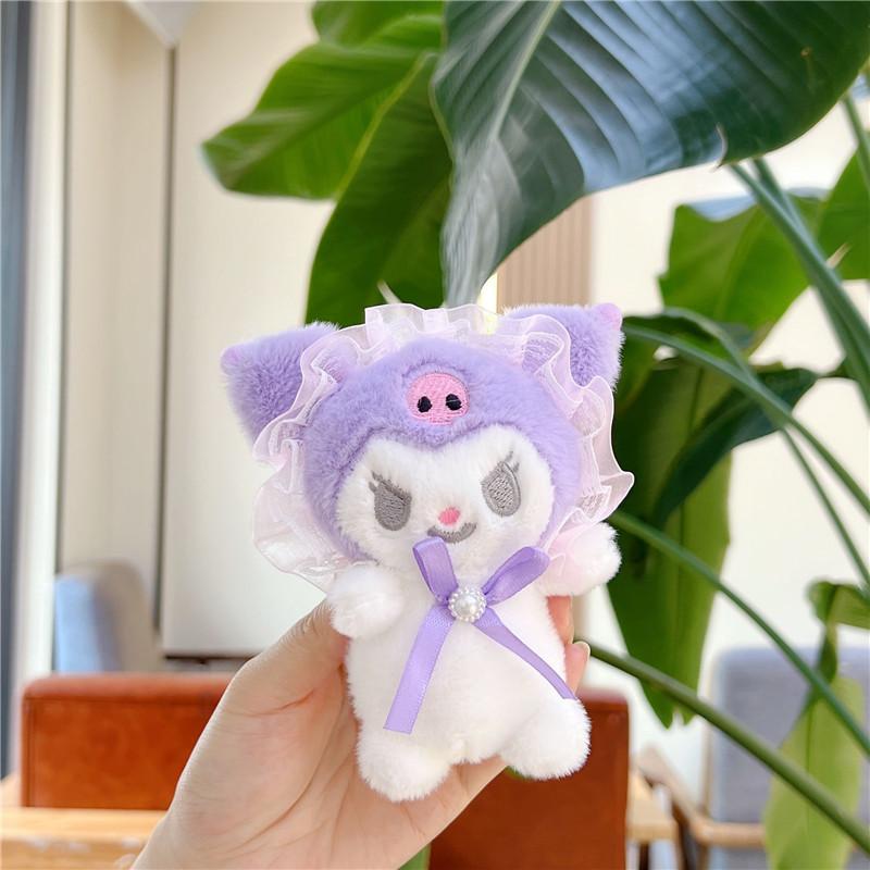 Cute Lolita Style Puppy Plush Keychain Bag Charm Soft Stuffed Animal Doll Pendant Backpack Decor Accessory