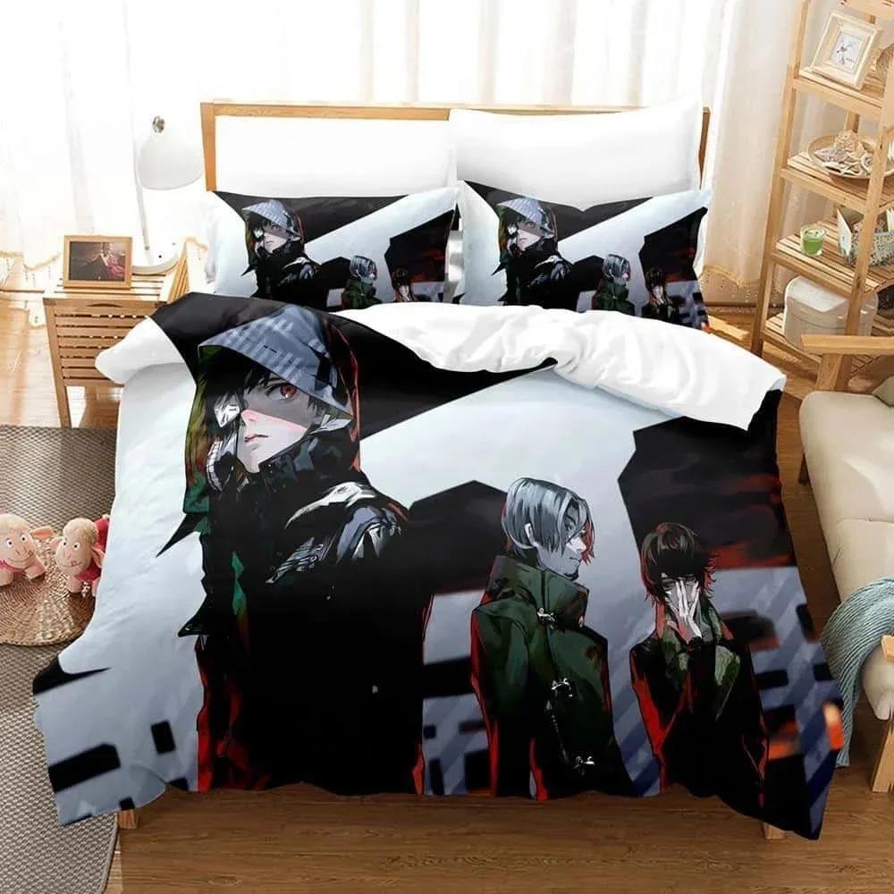 3D Печать Аниме С Коллекцией Постельного Белья Tokyo Ghoul Коллекция Постельного Белья Односпальная Двуспальная Полная Полуторная Кровать Размер King Size Коллекция Постельного Белья Для Взрослых Детей Спальня Пододеяльник