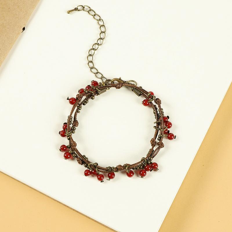 BLINGBAY женский браслет плетеный веревочный браслет в стиле ретро с вишней женский литературный этнический стиль двухслойный простой браслет аксессуары подарок