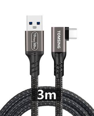 TOMSING USB Type C VRLink Соединение USB A на USB C Быстрая передача данных Нейлоновый Совместим с iPhone iPad и Другими Android 3м Серый Угловой Кабель, Кабель,