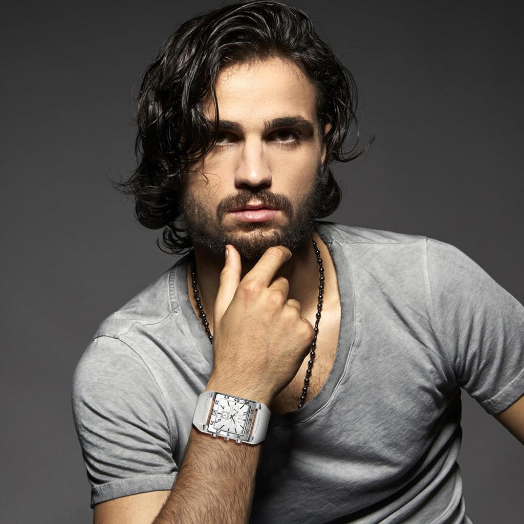 Square Analog Waterproof Leather Belt Quartz Watch Rock Punk Fashion Watch White Birthday Christmas Day Boyfriend Gift Men's Watch - Valentine's