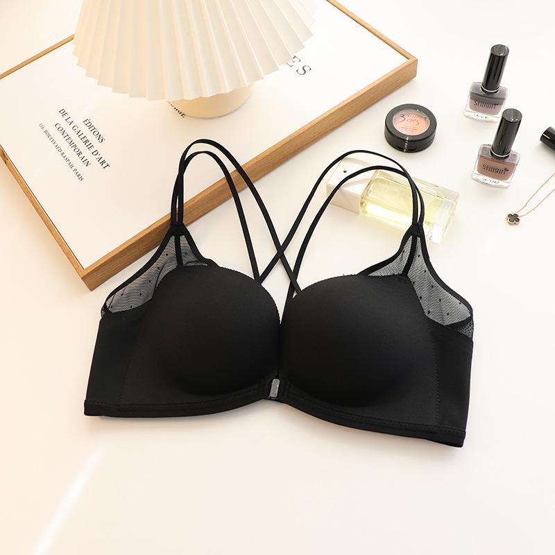 Japanese Light Cotton Lace Seamless Push-Up Bra Set with Front Buckle and Stylish Back Design