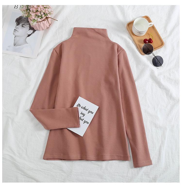 2024 Women's Korean Style Solid Color Plus Velvet Long Sleeve T-Shirt, Autumn/Winter