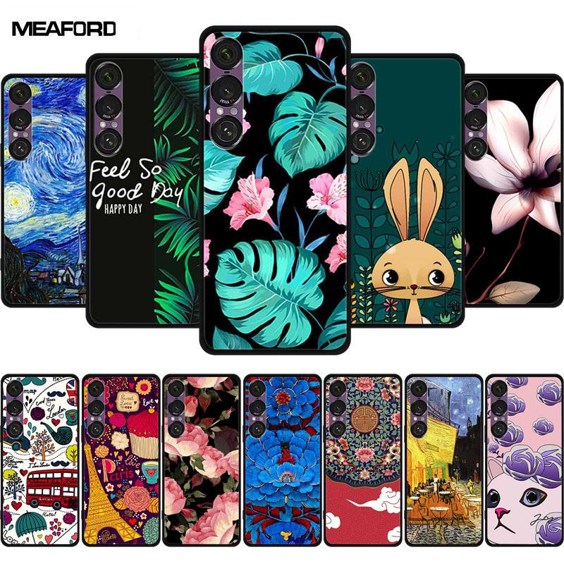 For Sony Xperia 1 VII VI V IV II III Case Soft Silicone Bumper 3D Flowers Emboss Phone Cases for Sony Xperia 1 VII Back Covers