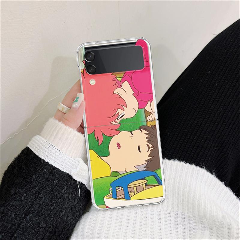 Жесткий прозрачный чехол для Samsung Galaxy Z Flip3 5G, задняя крышка, Z Flip 3, прозрачная оболочка, японский милый мультяшный аниме-бампер с изображением рыбки Поньо