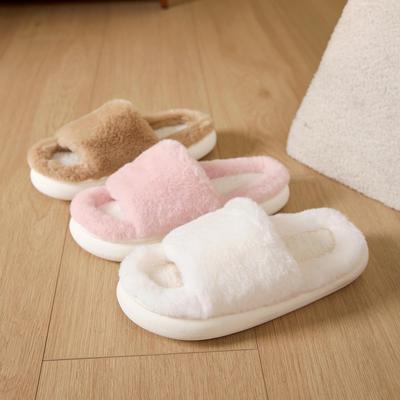 Женские тапочки на толстой подошве с мехом - Плюшевые с открытым носком для осени и зимы для дома