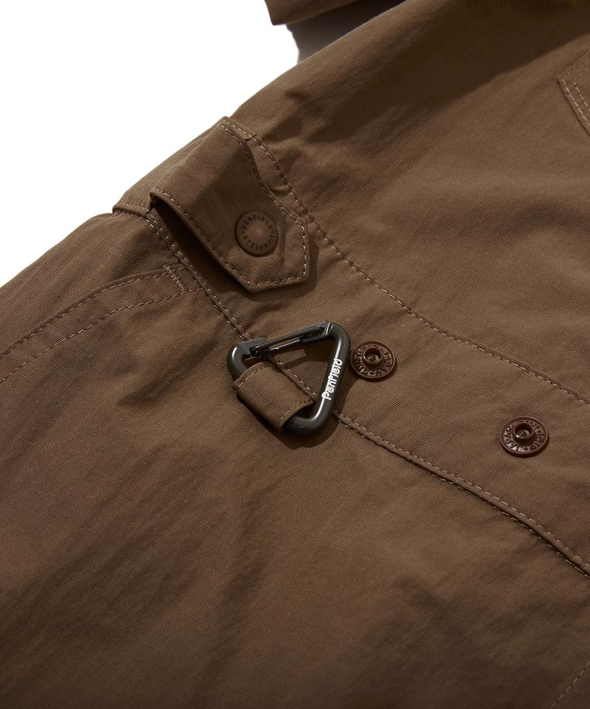 Платье Penfield с открытым воротником, регулируемой талией и сборками, коричневое_Fs2Ws01F