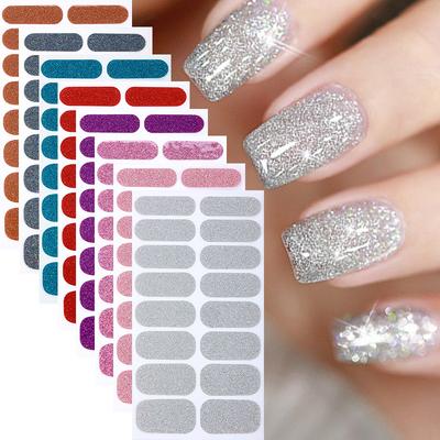Набор DIY розовых блестящих однотонных сверкающих наклеек для ногтей - Популярный в Instagram