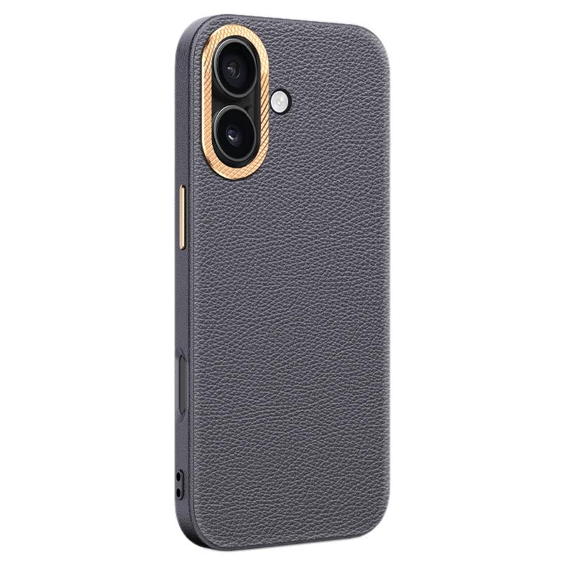 For iPhone 16 Phone Case Leather+TPU Back Cover with Metal Lens Frame - White