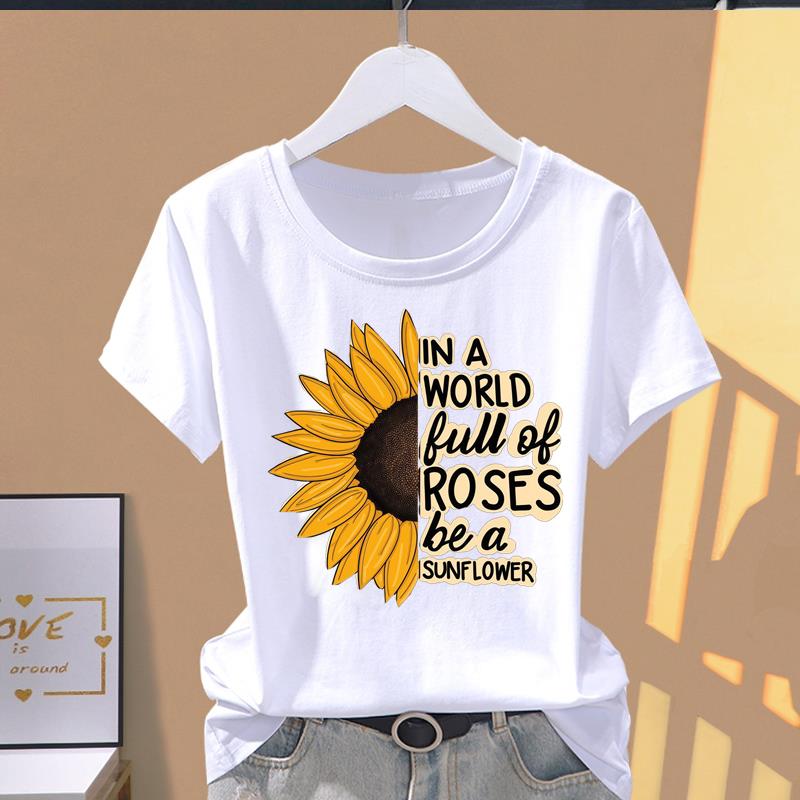 (Asian Size) Short Sleeve T-shirts flower butterfly trend cute Women's Top T Clothing Print  Fashion Female Casual O-neck Graphic Tee