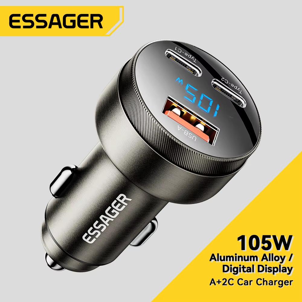 Автомобильное зарядное устройство Essager USB C 105 Вт Быстрая зарядка PD3.0 QC4.0 3.0 SCP PPS USB Type C Быстрая зарядка для iPhone 15 14 13 Samsung Xiaomi