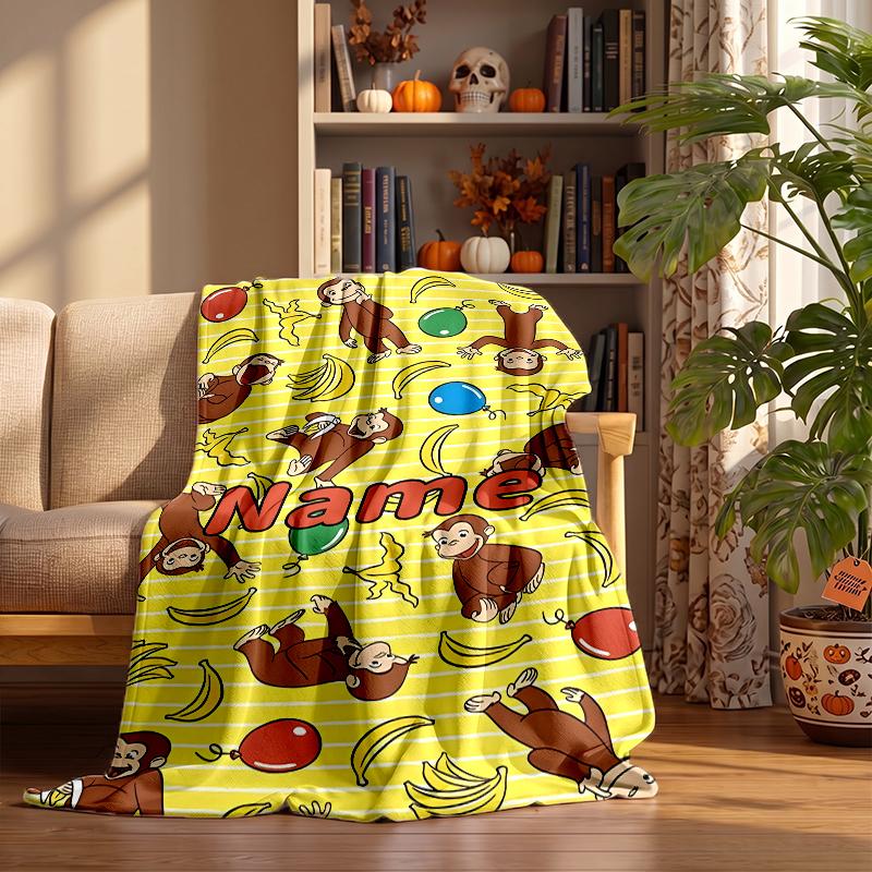 Curious George Custom Flannel Blankets Soft Warm Cozy Throws for Home Decor Holiday Gifts