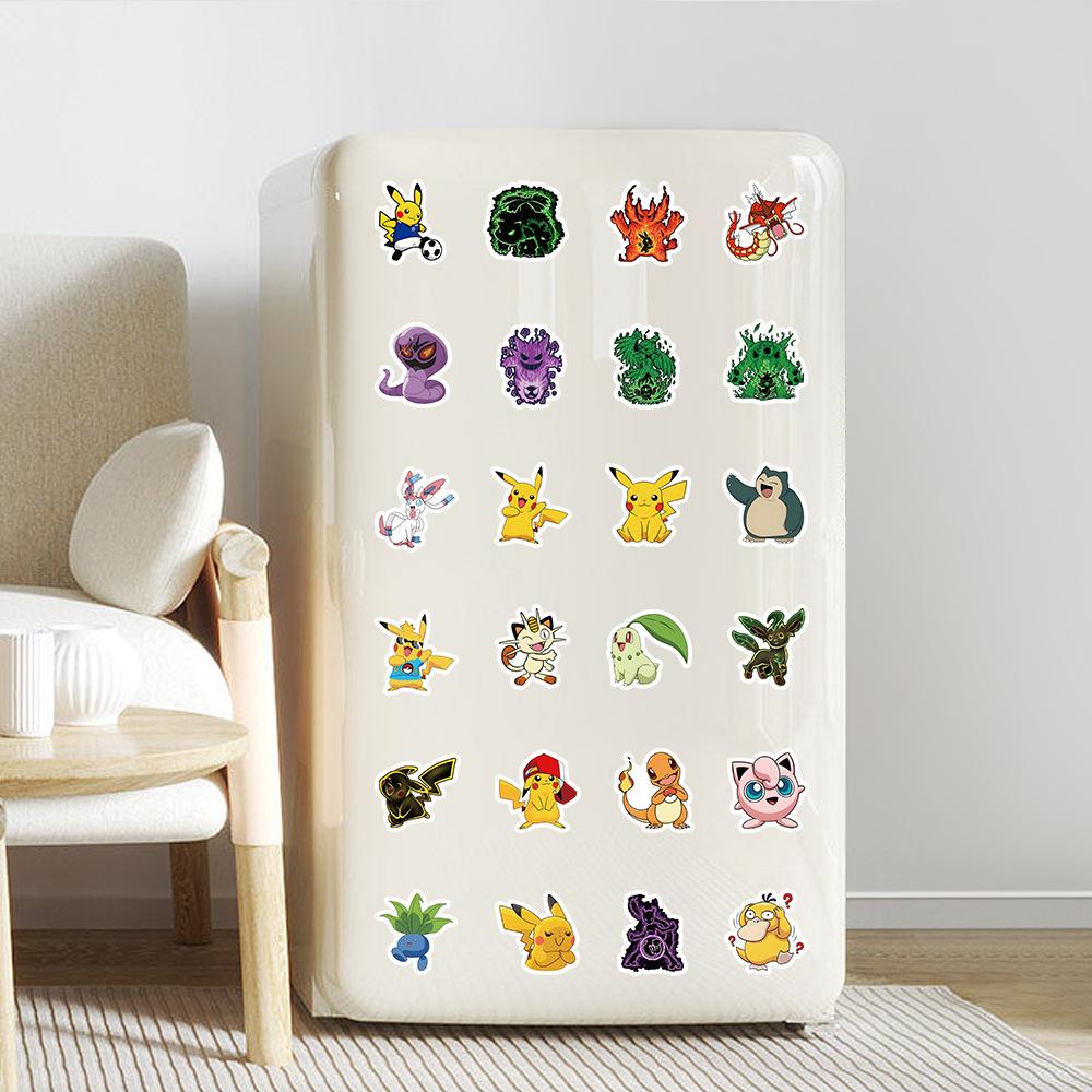 100PCS Kawaii Pikachu Anime Pokemon Stickers for Laptop Suitcase Skateboard Guitar Phone Cartoon Sticker Kid Gift Toys