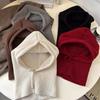Solid Color Hooded Cap Windproof Neck Collar Beanies Cap Cute Pullover Cap Winter