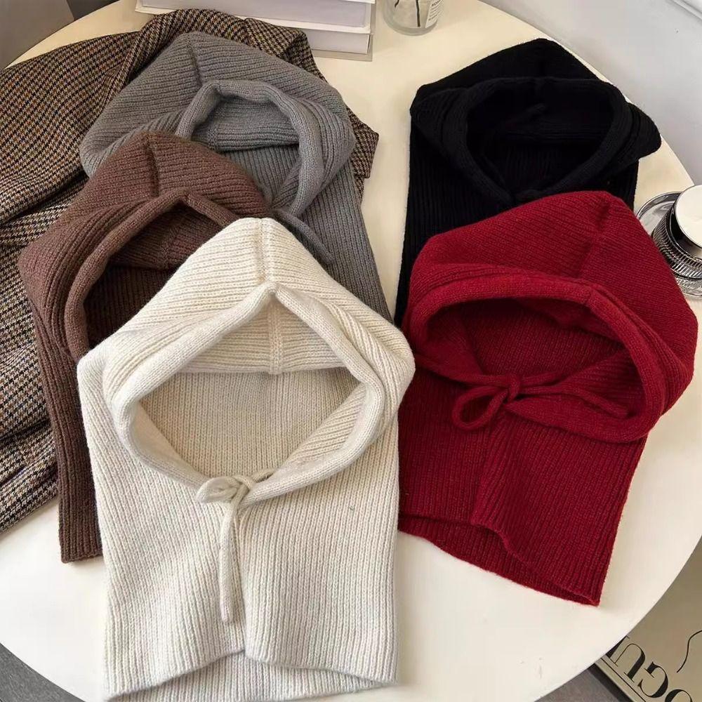 Solid Color Knitted Balaclava Hat Woolen Pullover Cap Cute Neck Collar Beanies Cap  Outdoor