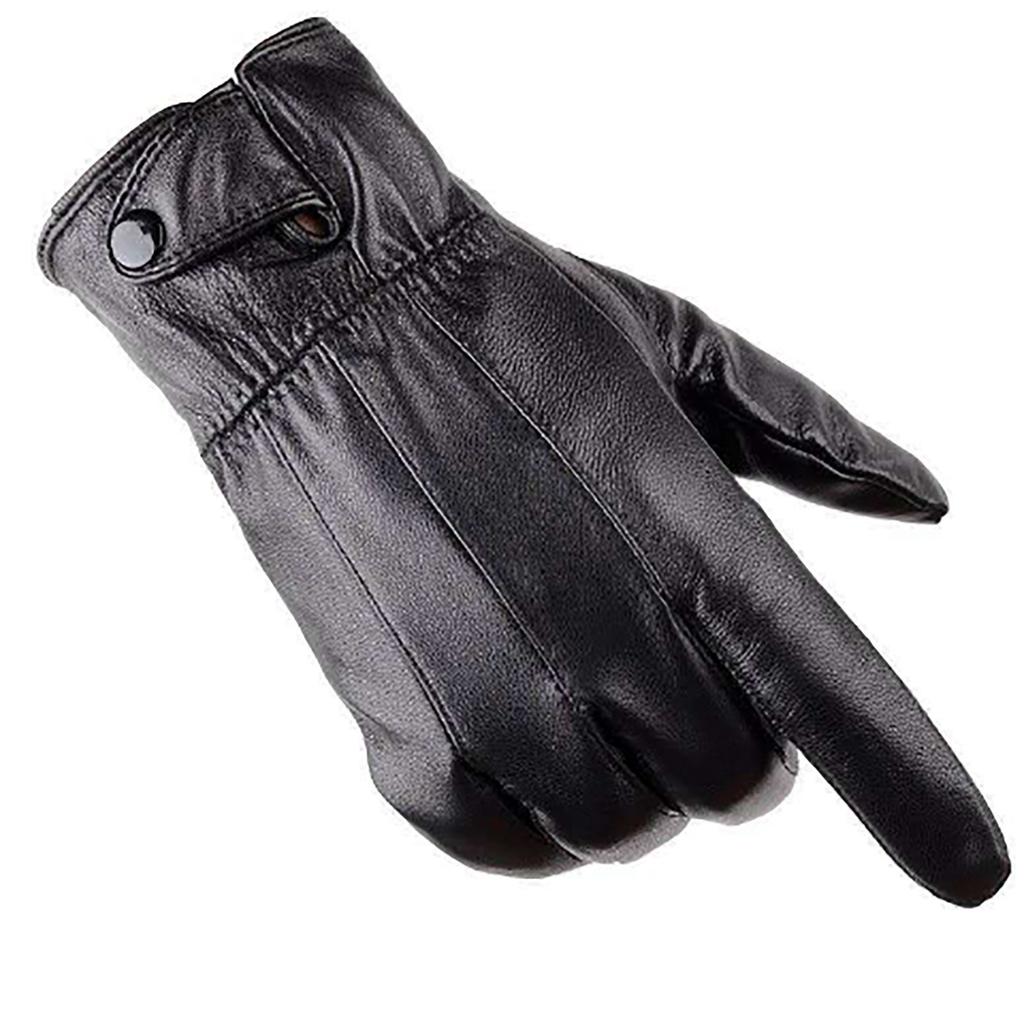 Мужские зимние черные кожаные перчатки для вождения, теплые перчатки из натуральной овчины с флисовой подкладкой