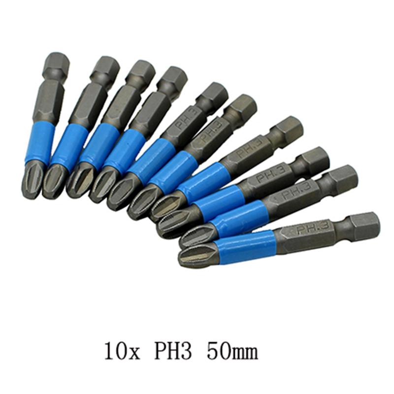 10pcs 50mm Non Slip Screwdriver Bit Magnetic Single Head PH1/PH2/PH3/PZ1/PZ2/PZ3