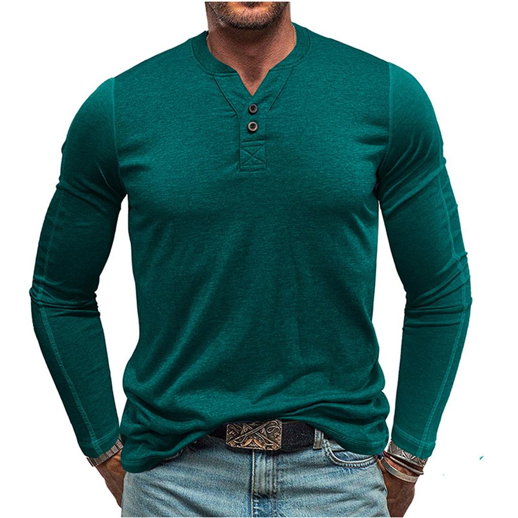 Men's Round Neck Long Sleeved Button Down Shirt Base Men's T-shirt