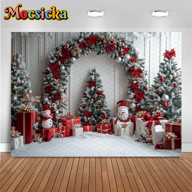 Mocsicka Рождественская елка Фотофон Снеговик Белая стена Домашние подарки Декор Дети Семья Праздничная вечеринка Баннер
