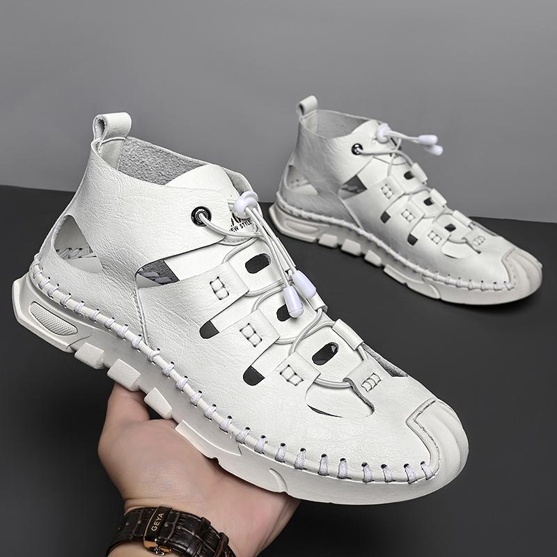 Летняя новая мужская обувь 2024 года, модные сандалии с высоким берцем для мужчин, римские сандалии, повседневная обувь из натуральной кожи, мужская пляжная обувь