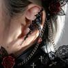 1PC Dark Red Rose Crow Earrings Gothic Earring for Girl Irregular Black Bird Cross Star Ear Needle Jewellry3