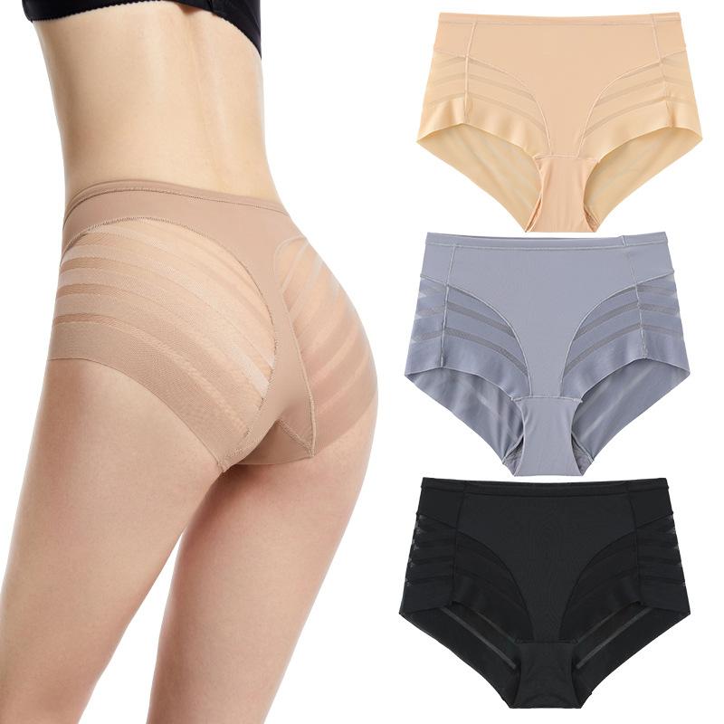 Sexy Mid-Waist Women's Briefs Light Waist Hip-lifting Underwear Striped Mesh Breathable Women's Underwear