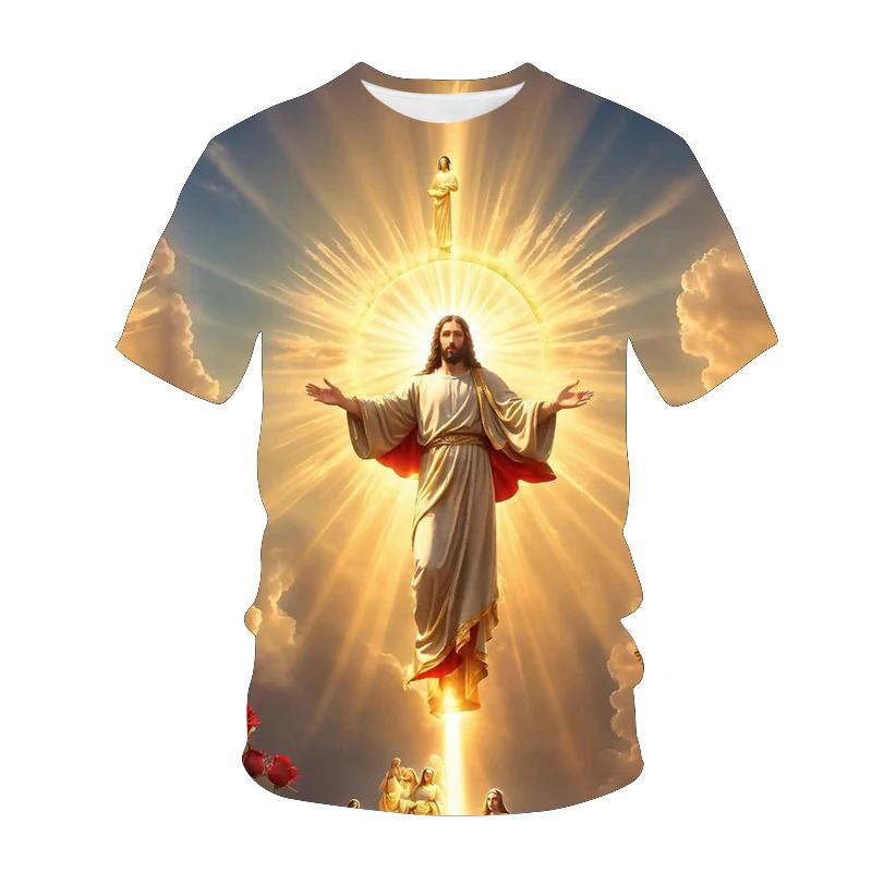 Мужская футболка с принтом Христа Иисуса 3D, уличная одежда Faith Fashion, Harajuku, повседневная, свободного покроя, летний топ