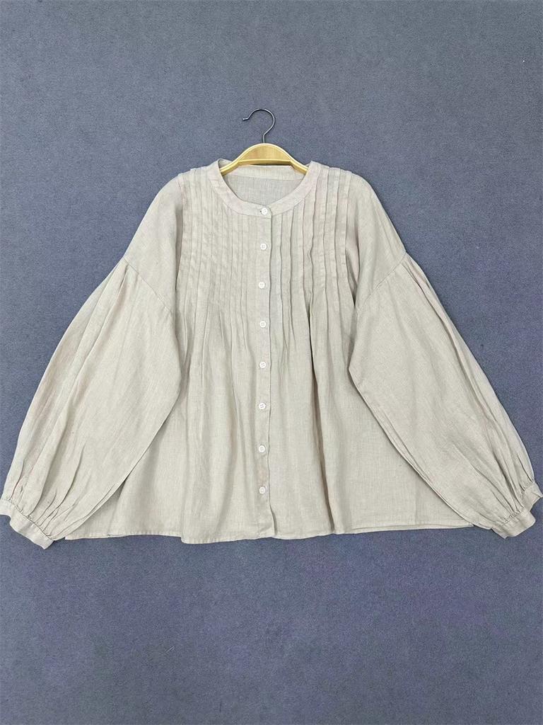 Johnature Осенний женский японский топ с круглым вырезом, свободный кардиган с длинным рукавом, винтажный повседневный плиссированный топ