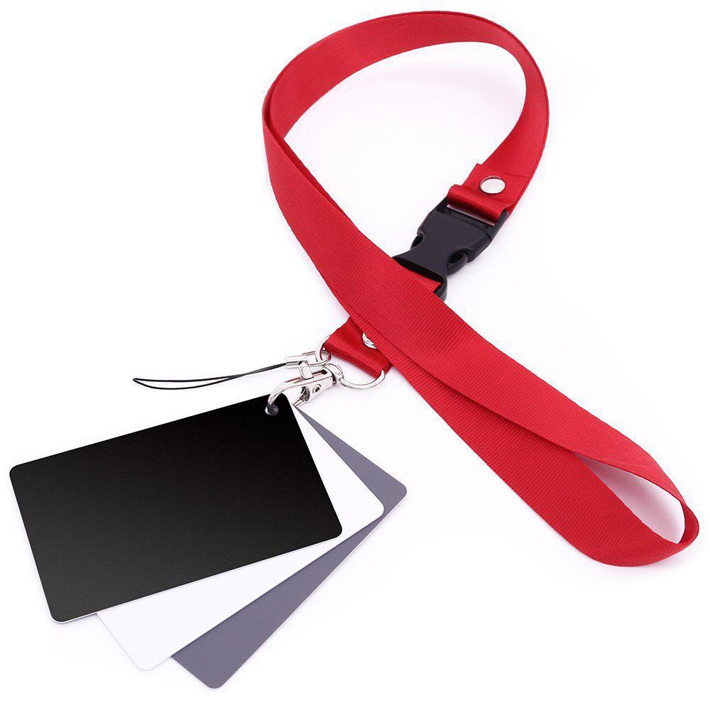 White Black 18% Gray Color Balance Cards Digital Grey Card with Neck-Strap DSLR Camera White