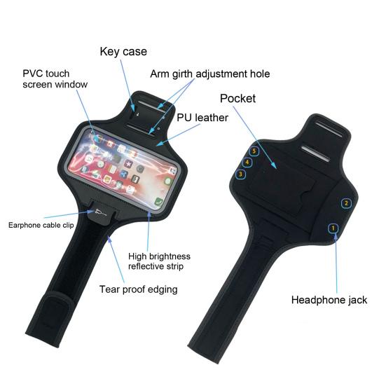 Running Sports Phone Armband Bag with Pocket for Earbuds Car Keys Reflective Arm Strap Sweat-proof Mobile Phone Holder