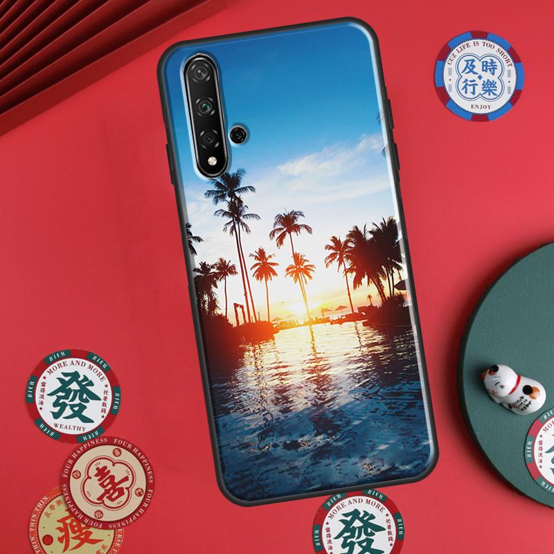 Летний Закат на Пляже Пальма Для Huawei P60 Pro P30 P40 Lite Nova 7i 8i 11i 12i 12s 10 9 SE Y90 Y60 Y70 Y72 Y61 Y91 Чехол