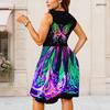 Women Plus Size Round Neck Sleeveless Printed Gathered Waist A Line Long Dress