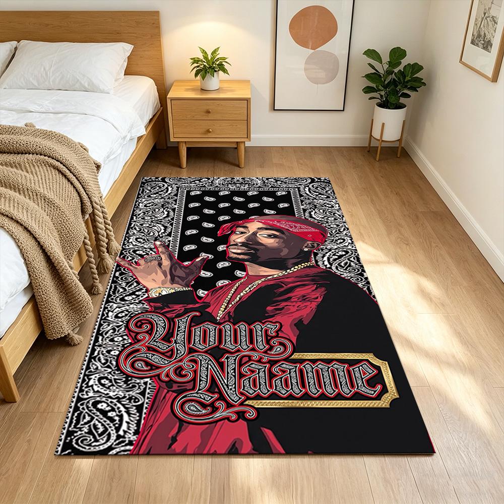 2pac Customized Name Area Rug Design for Hallway Study room Decorate room Bedrooms Anti-slip Rug Anime Office Decor Best for Christmas