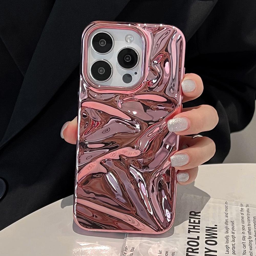 Роскошный серебристый гальванизированный 3D-чехол с текстурой морщин для iPhone 17 16 15 14 13 11 12 Pro Max 17Air, фиолетовый, с текстурой водяных рябей, мягкая крышка
