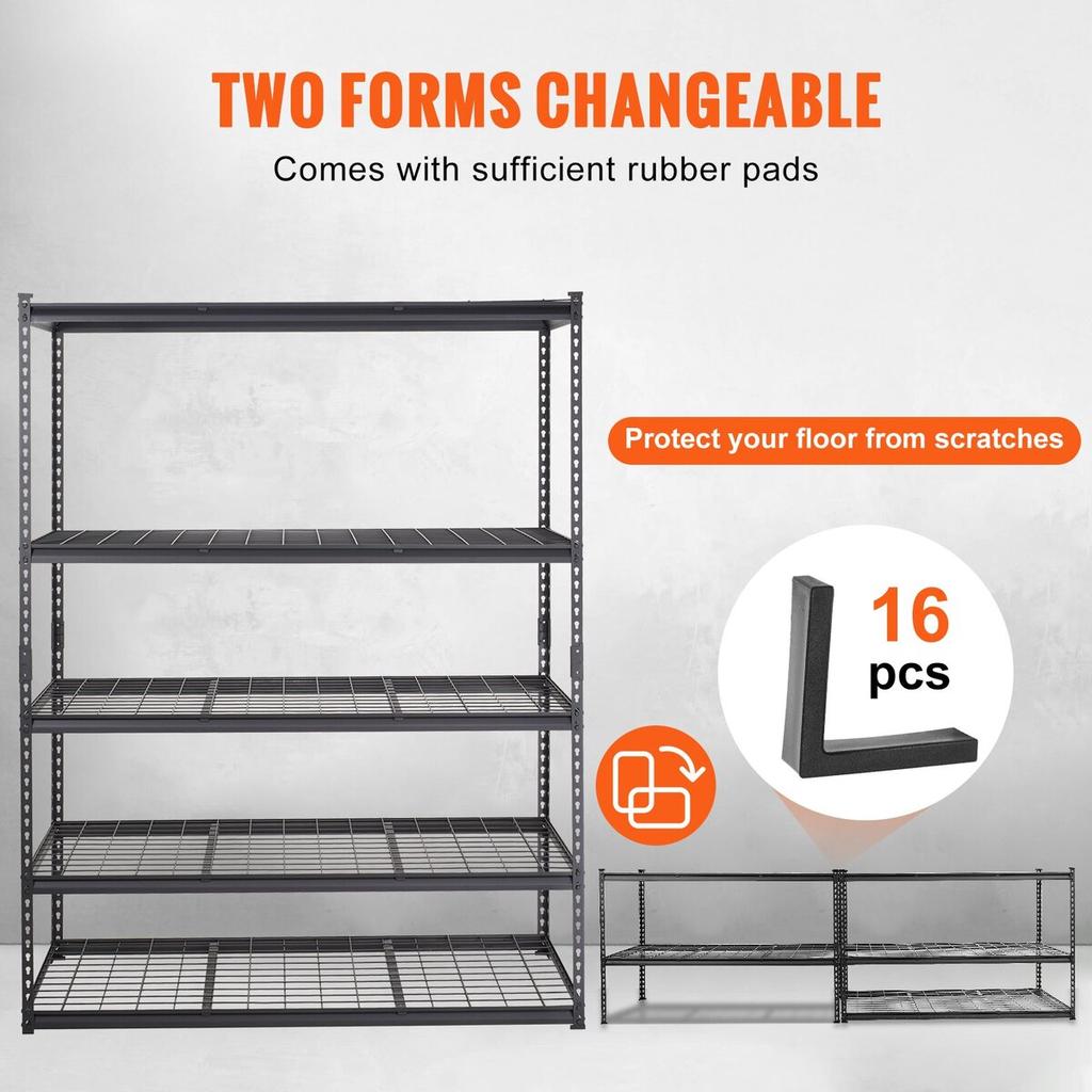 Storage Shelving Unit, 5-Tier Adjustable, 2000 lbs Capacity, Heavy Duty Garage Shelves Metal Organizer Wire Rack, Black, 60" L x 24" W x 78" H for