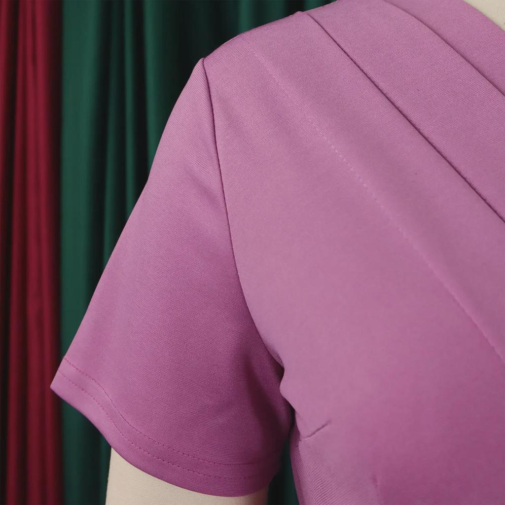 D504 Женское однотонное платье-карандаш с V-образным вырезом - Лето 2024 г. С короткими рукавами, стиль OL