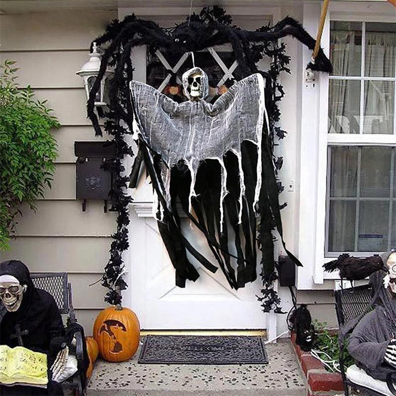 90cm Halloween Hanging Skull Ghost Haunted House Decoration Horror Props Halloween Party Pendant Home Door Bar Decor