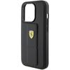 Ferrari Grip Stand Metal Logo Case For Iphone 15 Pro - Black