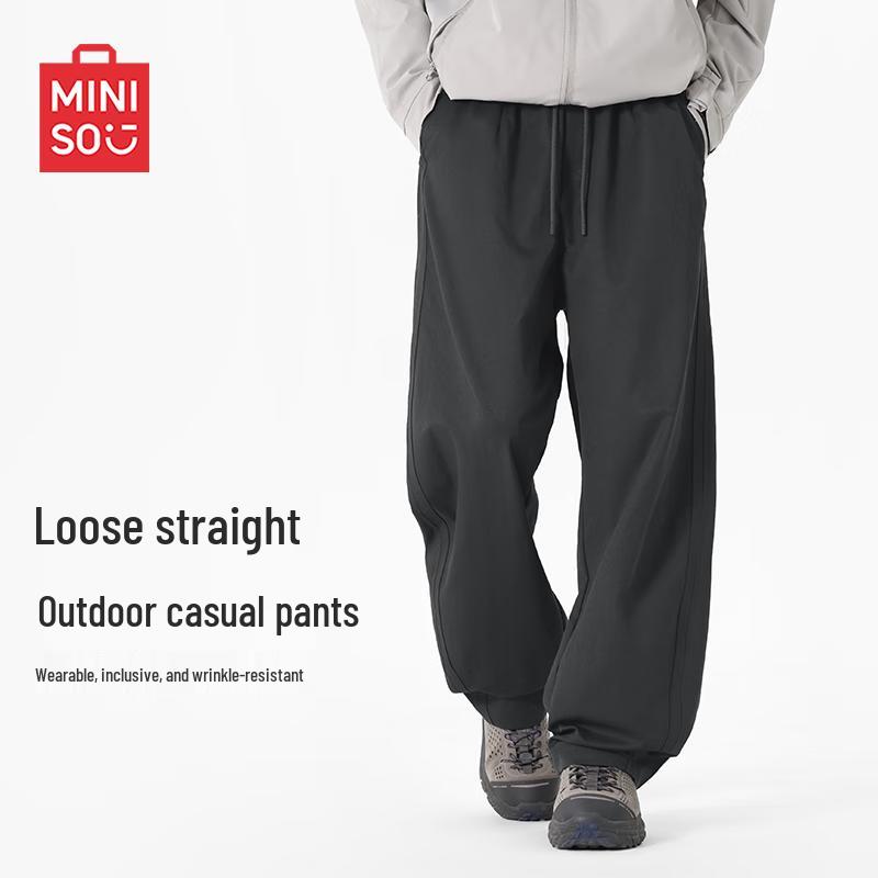 MINISO Men's Retro Relaxed Straight-Leg Curved-Cut Casual Pants