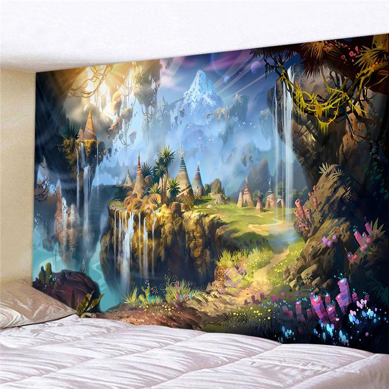 Paradise Wonderland Psychedelic Tapestry Wall Hanging Giant Mushroom House Bohemian Home Decor Wall Hanging Large Tapestry
