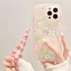 Cute Pink Flower Rabbit Wave Phone Case With Beacelet For Iphone 13 12 11 Pro Xs Max X Xr 7 8 Plus Kawaii Cover Funda