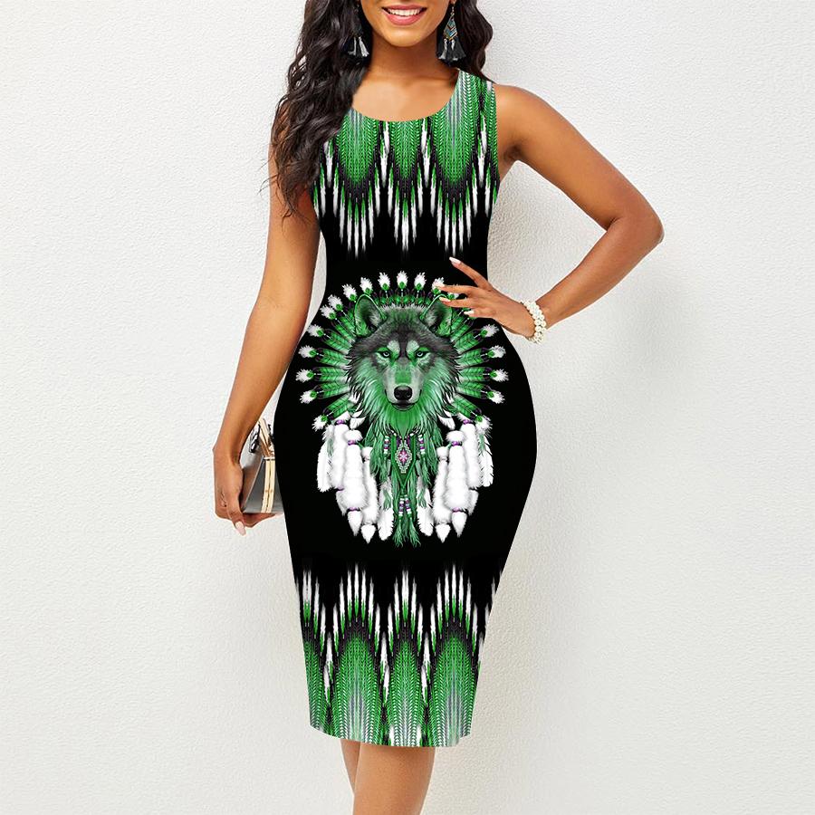 Женское платье Sling Summer Fierce Wolf Print Dresses Tight без рукавов Slim Fit Sexy Fashion Top Clothing
