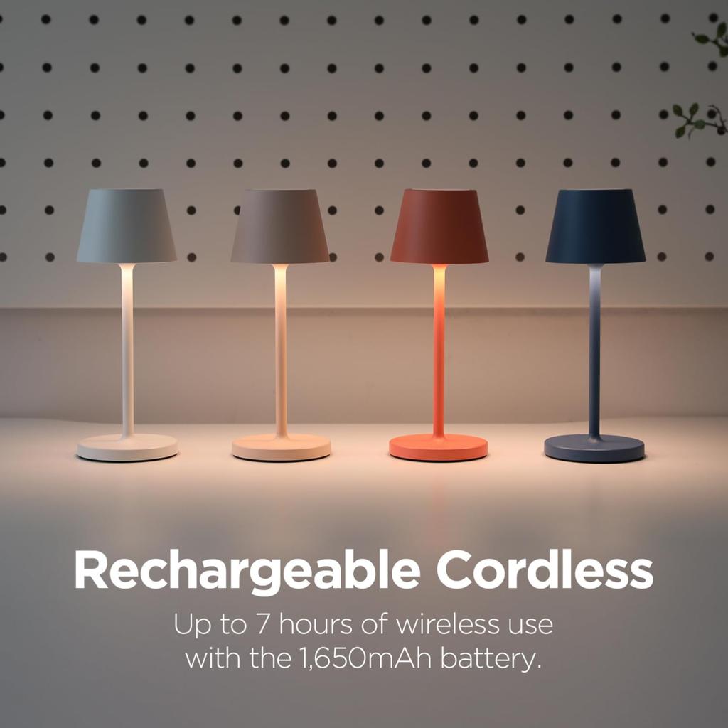 mooas Cordless Table Lamp, Small Portable Rechargeable LED Desk Lamp with 3-Color Dimming, Touch Mood Night Light for Reading, Bedroom, Living Room,